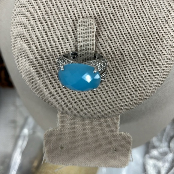💎 925 Sterling Silver Blue Chalcedony & CZ Ring - Size 7, Thailand - Picture 5 of 14
